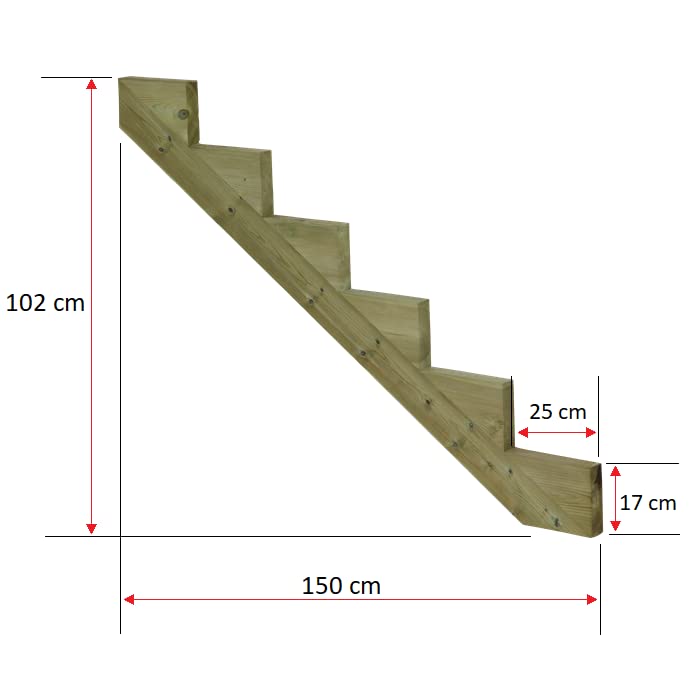 Treppenwange für 6 Stufen Geschosshöhe 102 cm Massivholz Kiefer kesseldruckimprägniert 1 Stück