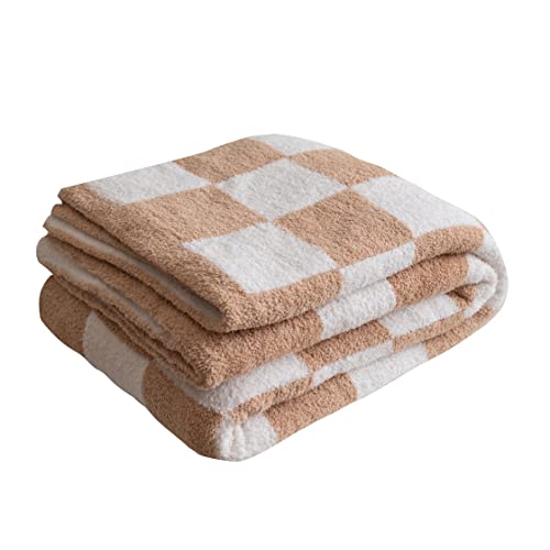 Mh Mylune Home Ultra-Soft Checkered Blanket Microfiber Checkerboard Blanket Reversible, Plaid Cozy Fuzzy Chessboard Throw Blanket Plush For Bed Couch Sofa (Khaki, 51"X63") #TOP5