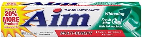 Aim Whitening Anticavity Fluoride Toothpaste Gel Fresh Mint - 5.5 oz, Pack of 4