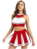 Doomiva Damen Cheerleaderin Kostüm Set Karneval Faschings Tanzkostüm Set Cheerleading Kostüm Cheerleaderuniform Halloween Fasching Tanzkleidungset Rot S