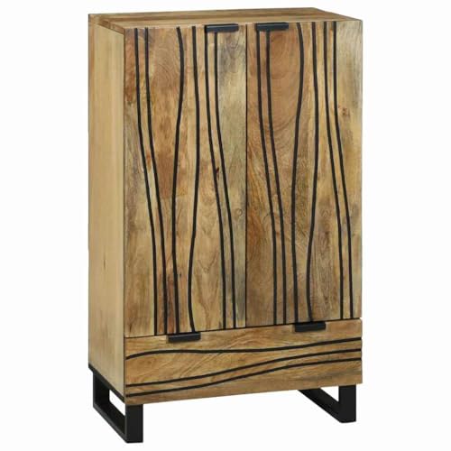 Qnhdfrt Armoire haute en bois de manguier massif - 60 x 33,5 x 100 cm - Marron - Design moderne avec finition laquée et cadre en métal noir mat - Pour salon ou bureau