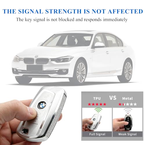 Image of Creativity For BMW X5 Key cover and Key chain accessories (Grey set) | TPU key box with Rhinestones is compatible with X1 X3 X4 X5 X6 1 2 4 5 6 7 M3 M5 M6 GT3 GT5 G30 F10 F15 F16 F20 key