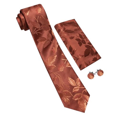Image of Barry.Wang Flower Ties for Men Handkerchief Cufflinks Set Wedding Necktie Set Party