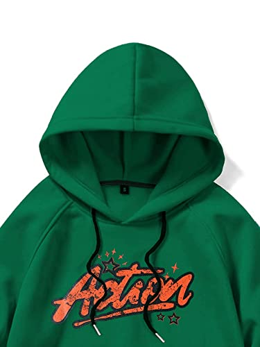 COZYEASE Men's Oversized Letter Graphic Drawstring Casual Hoodies Long Sleeve Vintage Street Hoodie Sweatshirts Green M4