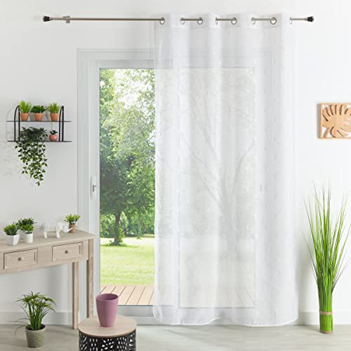 HomeMaison.COM Voilage en Etamine – Brodé – Occultant – Blanc – 140X260
