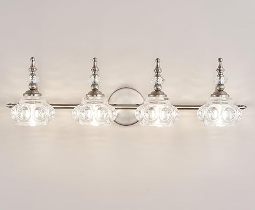 Vintage Brushed Nickel Bathroom Vanity Light Fixtures Modern 4-Light Vanity