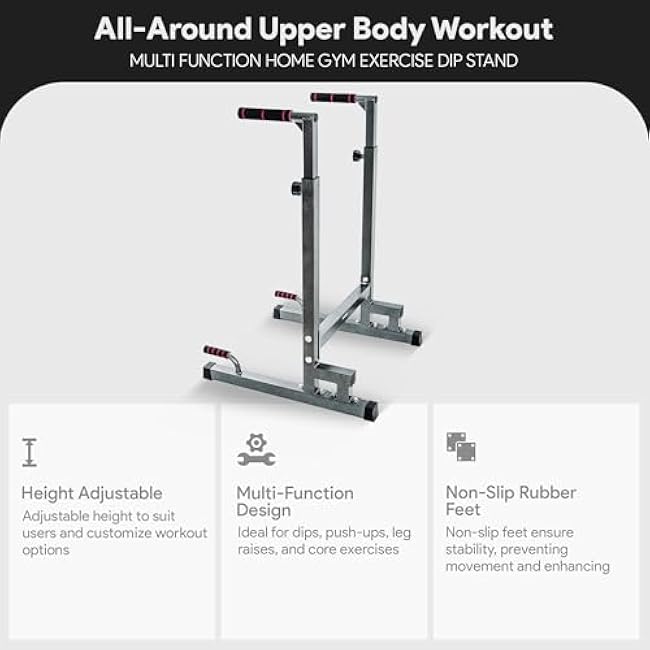 BalanceFrom Steel Frame Multi-Functional Home Gym Exercise Fitness Dip Stand Station with Adjustable Height, 500 Pound Capacity, Multiple Colors