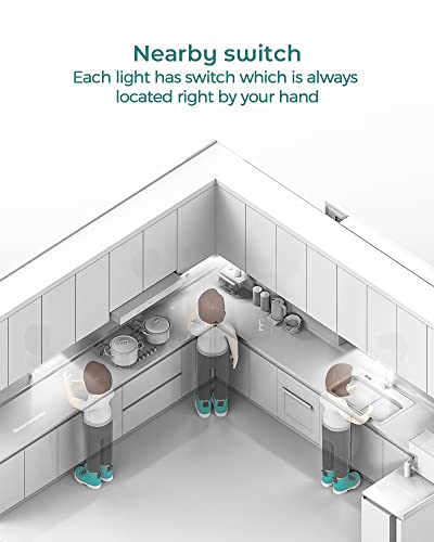 Image of ASOKO Under Counter Lights for Kitchen, Motion Sensor Lights Plug in, Hand Wave Activated Under Cabinet Light with Retractable Cable, 6000K White Dimmable Wired Closet Lights 2 Sets