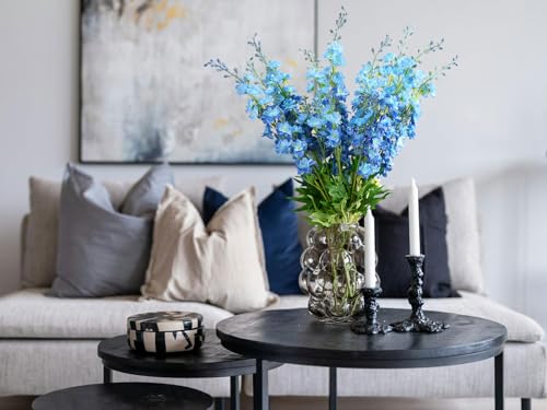 5pcs Blue Delphinium Artificial Flowers, 33" Silk Larkspur Faux Flower with Long Stem Fake Bouquet for Tall Floor Vase Kitchen Home Indoor Hyacinth Floral Plant 4th of July Centerpiece Decor