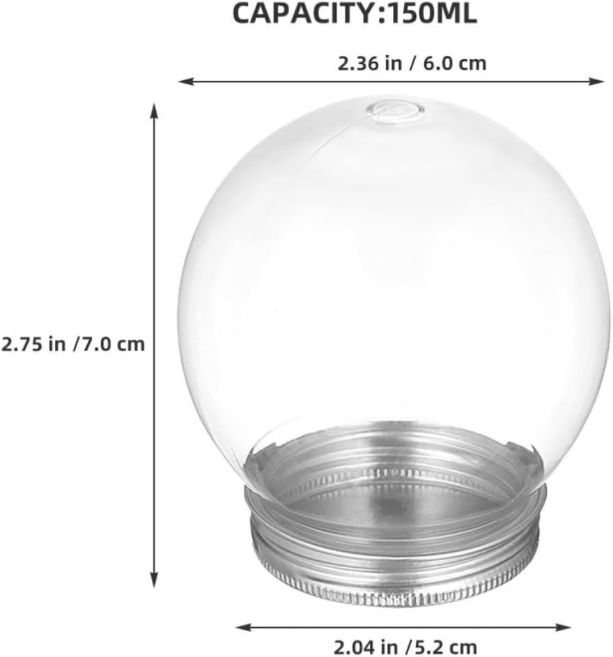 GANAZONO Dome Snow Globe 150ml with Screw Lid Candy Bottle Plastic 5pcs
