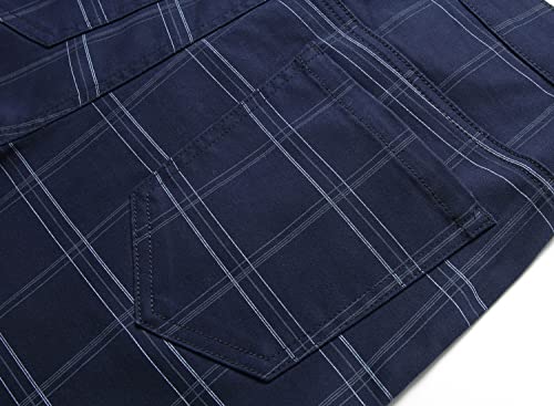 Men's Summer Slim Fit Stretch 9" Inseam Casual Comfort Khaki Plaid Chino Shorts,Navy,36 #TOP5