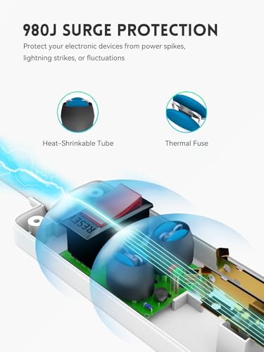 PLUGTUL Protector eléctrico con 4 tomas, cable de 6 pies, 980 Joules, con USB, color blanco miniatura 3