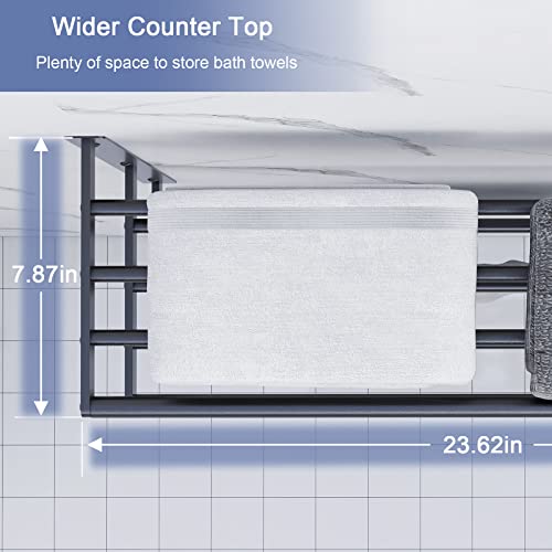 Foto de Toallero de hotel con estante de 3 niveles, barra de baño montada en la pared de 24 pulgadas, torre de baño negra mate (imagen 5)