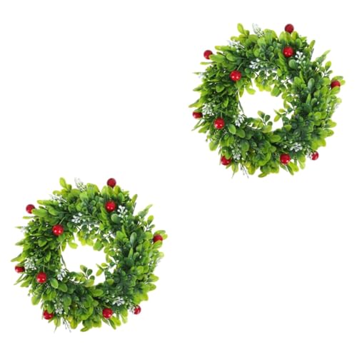 ABOOFAN 2 St Konstgjord Julkrans Dekorativ Krans Julbord Mittpunkt Xmas Bärkrans Julhängande Krans Julhänge Vinter På Dörr Dekor Fönster Plast Buxbom