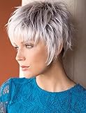 RENERSHOW Layered Gray Wavy Wigs for White Women Short Hair Ombre Gray Pixie Synthetic Wig