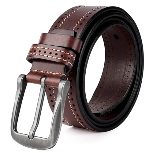 Luxury Full Grain Genuine Leather Men Belt Gifts, Italian Leather Western Cowboy Jeans Belt Vintage Silver Buckle