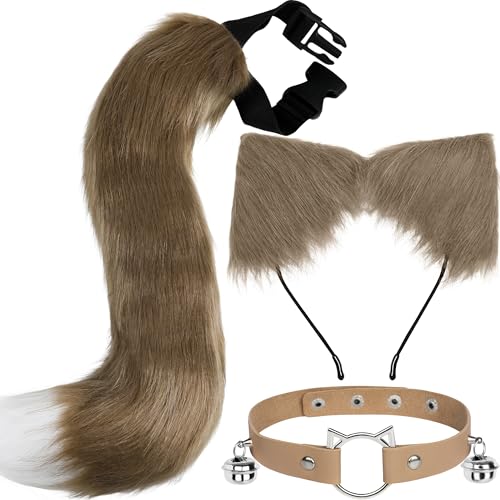 Cat Wolf Fox Ears and Tail Costume Set with Bell Lace Choker