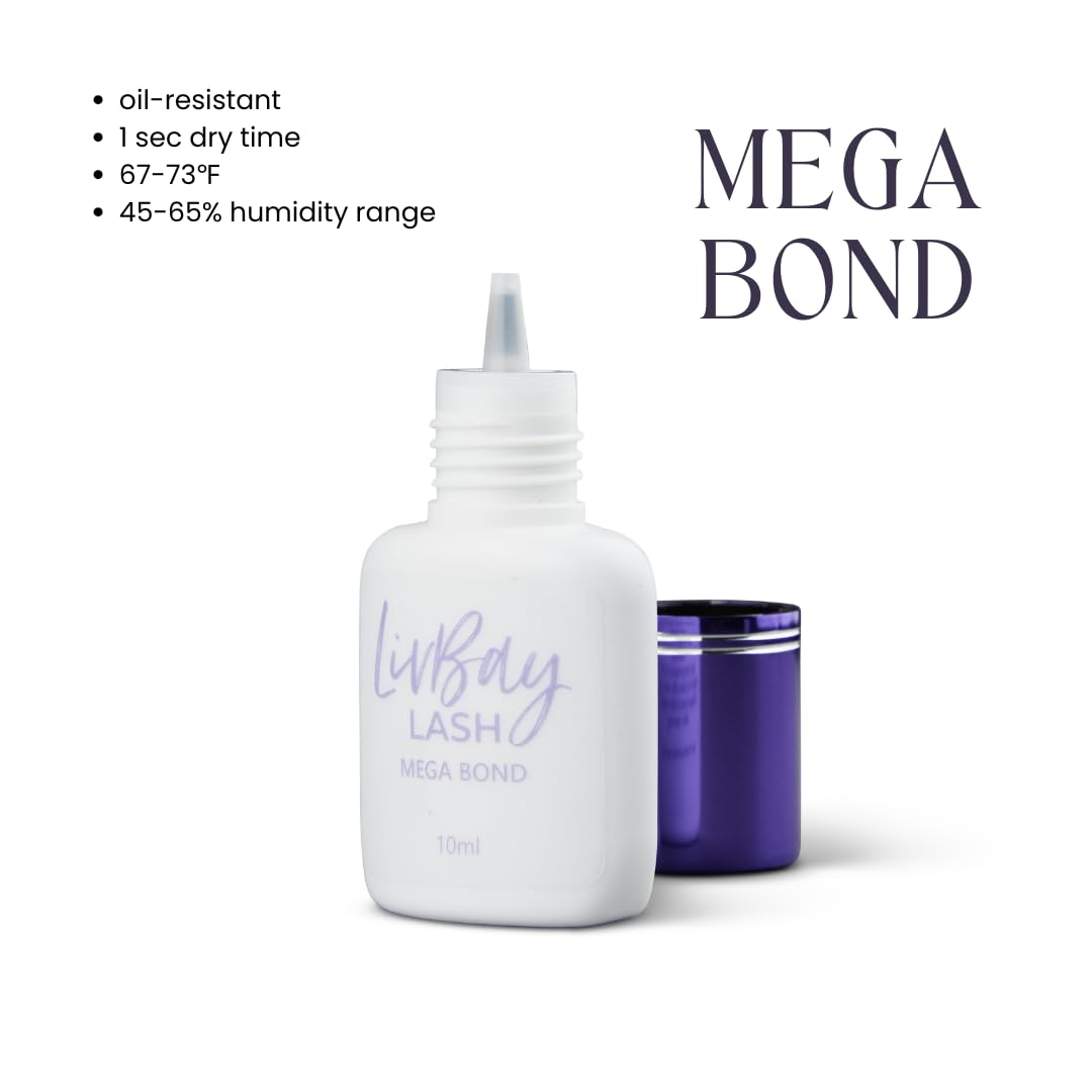 LivBay Lash Glue - Mega Bond 10 mL, Oil Resistant | Extra Strong, Fast Adhesive & Long Lasting | 5-Weeks Retention & 1-Second Drying Time | Professional Use Only