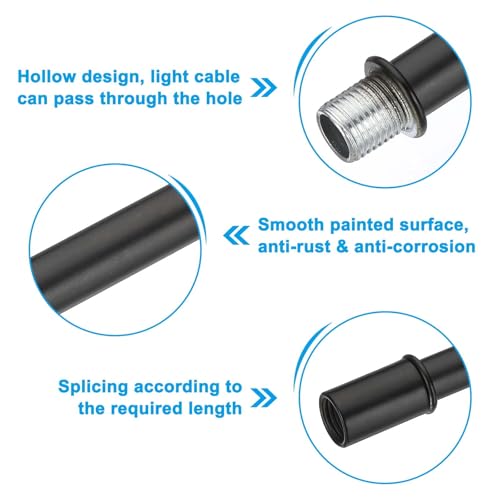 Image of PATIKIL Straight Pipe Lamp Stems Rod Kit, 2 Set M10 Carbon Steel 90mm(3.54 inch) Long Double End Thread Rod with Coupling Nuts Sleeve Connector for Table Lamps Chandeliers,Black