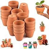 HSDLEWJ 3,5×3 cm Tonpflanztöpfe, 24 Stück Tontöpfe Blumentopf, Tontöpfe Klein für Sukkulenten, Mini Blumentopf Terrakotta mit Abflussloch, Wiederverwendbar, für Drinnen und Draußen Dekorieren