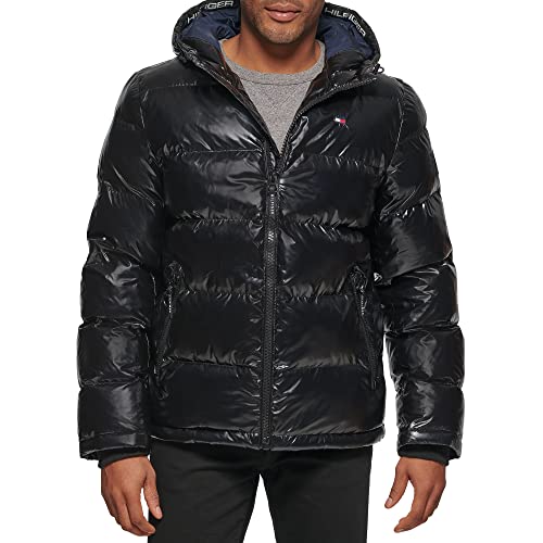 Tommy Hilfiger Men's Hooded Puffer Jacket, New Pearlized Black, X-Large