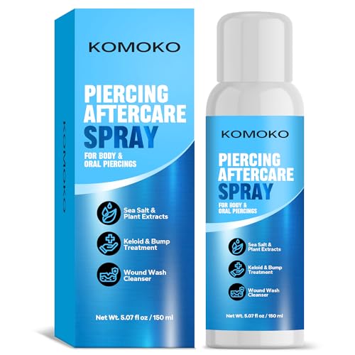 Komoko Piercing Aftercare Spray (5.07 Fl Oz), Saline Spray for Piercings &amp; Ear Piercing Cleaner, Gentle Saline Solution for Piercings, Fast Piercing Bump Solution for Nose, Ears, Belly &amp; More