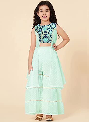 Image of A.T.U.N. (ALL THINGS UBER NICE) Girl's Polyester Embroiderey Sleeveless Kurta and Sharara Set | Traditional Ethnic Wear Clothing Set for Festival and Special Occasions