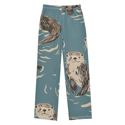 ZZXXB Sea Otter Print Boys Long Pants Soft Trousers Elastic Waist Kids Lounge Bottoms with Pockets S-XL