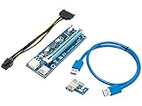 Mining Card, Riser Card, PCIe (PCI Express) 16x to 1x Riser Adapter, USB 3.0 Extension Cable 60cm, 6 pin PCI-E to SATA Power Cable, GPU Riser Adapter, Ethereum Mining Riser Card