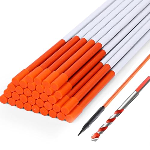 Driveway Markers 4 Feet 30pcs, 5/16 in Dia Snow Stakes with Reflective Tape, Highly Visible for Parking, Walkways, Snow Markers, 48 inch Dia Orange Fiberglass Driveway Reflectors with Steel Drill Bit