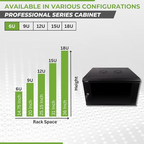 Image of NavePoint 6U Server Rack Enclosure - 17.7 inch Deep, Wall Mount Network Cabinet with Locking Glass Door for 19 inch IT Equipment, Network Rack with 2 Fans, Removable Side Panels, Black