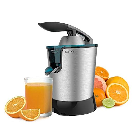 Cecotec Exprimidor eléctrico de brazo EssentialVita PowerAdjust 600 Black. 600W, Filtro regulador de pulpa, Segundo filtro de acero inoxidable