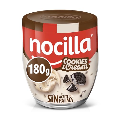 Nocilla, Cookies&Cream, Crema de Leche y Avellanas con Trocitos de Galleta de Cacao, sin Aceite de Palma - Vaso Reutilizable 180g