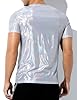 Casey Kevin Mens Metallic T-Shirts 70s Disco Outfits for Mens Holographic Short Sleeve Shiny Tops,White-XL #4