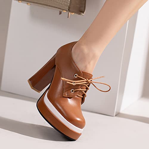 CoceMoce Stylish Thick Chunky Stacked High Heel Ankle Boots for Women Closed Square Toe Lace-Up Platform Booties Heeled Pumps Dressy Shoes Evening Party Dancing3