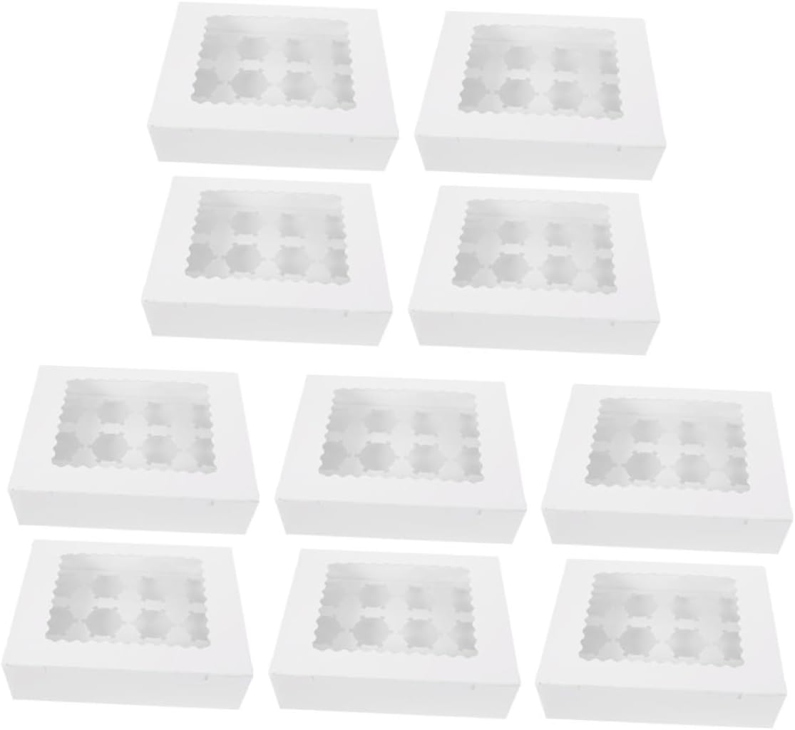 10pcs Cupcake Carriers with Window Creative Paper Muffin Cake Boxes White Cardboard Baking Packaging for Bakery Dessert Transport