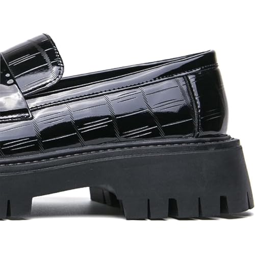 Men's Patent Leather Platform Loafers Fashion Round Toe Metal Decor Anti-Slip Chunky Heel Business Formal Casual Party Wedding Dance Shoes3