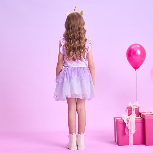 Image of VIKITA Girls Summer Skirt Sets Ruffle Tulle Sleeves T-Shirt Tutu Skirt Birthday Party Outfit 3-12 Years