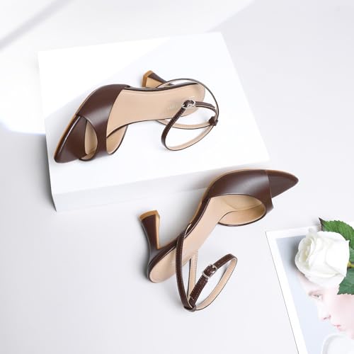 Image of Susanny High Heels for Women Pointed Open Toe Strappy Chunky Block Heels Ankle Strap Stiletto Kitten Heeled Sandals Wedding Bridal Party Prom Sexy Dress Shoes