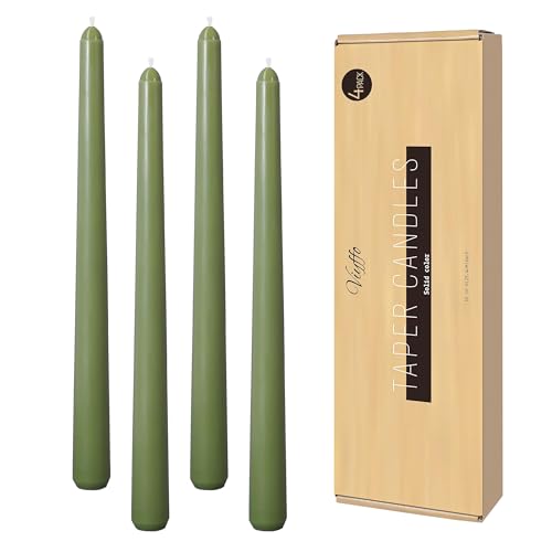 Viyffo Taper Candles, 10 Inch, 4 Pack, Olive Glow &ndash; Unscented, Dripless & Smokeless...