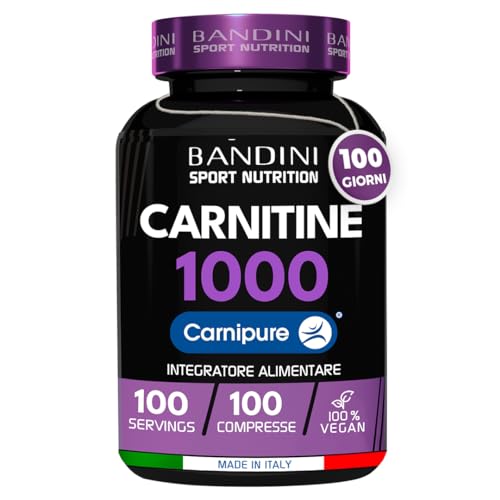 Bandini® L Carnitina 1000 | 100 Compresse Con Carnipure® (100 Dosi, 100 Giorni) | Integratore Con L-Carnitina Tartrato Vegan | Carnitine Pura Per Atle