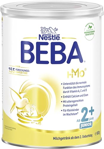 BEBA Junior 2+ Milchgetränk ab dem 2. Geburtstag, Babynahrung mit HMO 2'-FL, nur Laktose, ohne Palmöl, 1er Pack (1 x 800g)