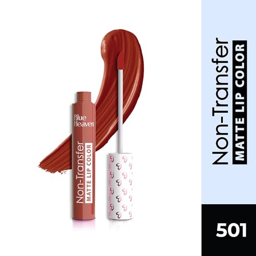 Image of Blue Heaven Non Transfer Matte Lip Color, Long Lasting upto 8 hrs, Light Weight & Smudge Proof, Non Transfer Liquid Lipsticks for Women, 501, 2.8ml