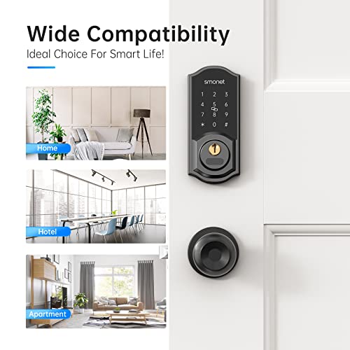Smart Lock Front Door Lock Knob Set - Keyless Entry Deadbolt With Door Knob,Bluetooth Digital Keypad Deadbolt With Handle Set,Auto Lock, App,Fob, Code,Easy To Install,Gifts For New Home,Black #TOP5