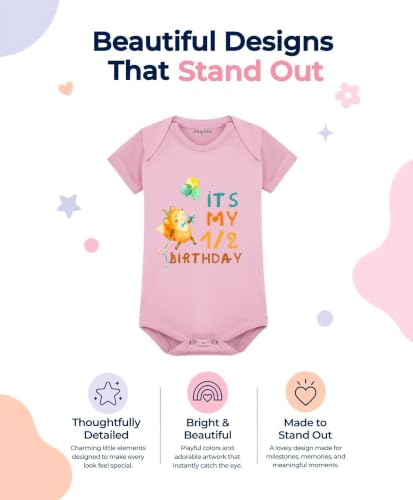 Image of ARVESA Half Birthday Baby Milestone Romper for Baby Boy and Baby Girl Cotton 0-12 Months Design no 277 - Half Birthday