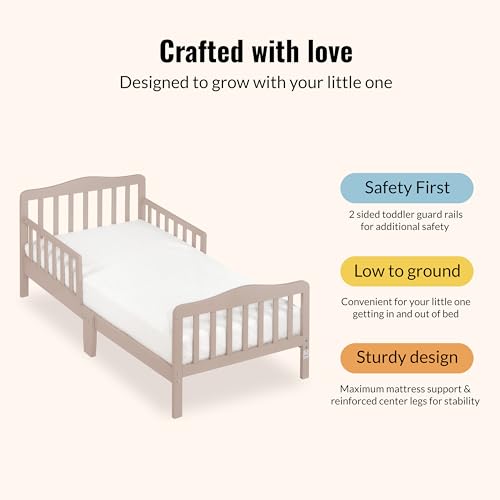 Image of Dream On Me Classic Design Toddler Bed in Almond Butter, Low-to-Floor Wooden Bed with Safety Rails, GREENGUARD Gold & BSA Certified, Non-Toxic Finish