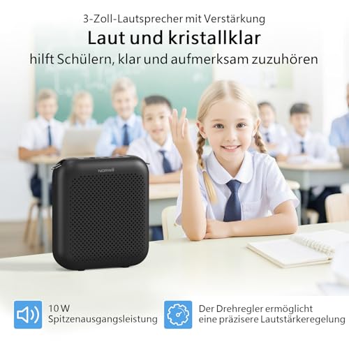 Norwii Sprachverstärker, PA-Endstufen, Tragbares Mini-Kabelmikrofon-Headset für Lehrer im Klassenzimmer und bei Vorlesungen im Freien, Unterricht, Reiseleiter, USB-C-aufladbar