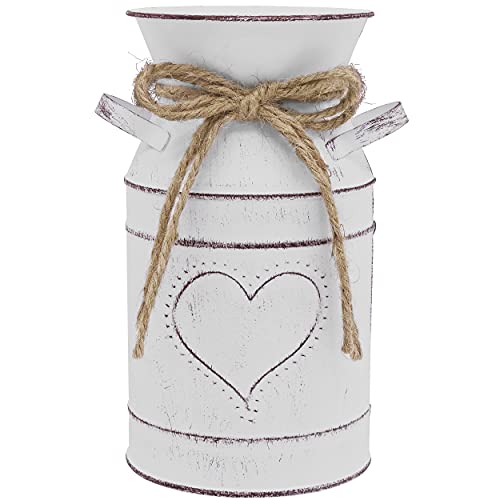 Soyizom Secchio per fiori in metallo vintage a forma di cuore – Vaso decorativo per casa con maniglia, francese con superficie zincata bianca francese per decorazione domestica rustica