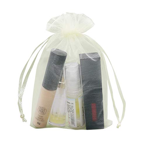 Image of HRX Package Organza Bags 4x6 inch 100pcs, Mesh Jewelry Pouches Candy Drawstring Gift Bags Small Sachet for Christmas Wedding Giveaways (pastel yellow)