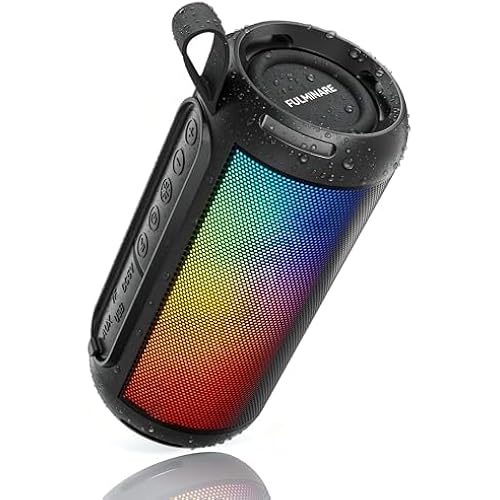 FULMINARE Buletooth Speakers Wireless TWS with Small Boombox 26W HD Loud Stereo Sound, Portable Speaker Buletooth 6.0, 16H Playtime, LED Lights, IPX5 Waterproof, for Home/Beach/Party/Gift - Black